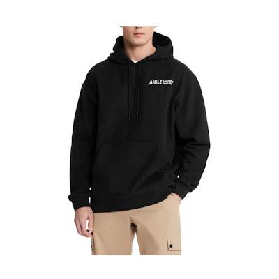 AIGLE Black Hoodie - Casual Letter Pullover for Sport & Fashion BC352-BLACK