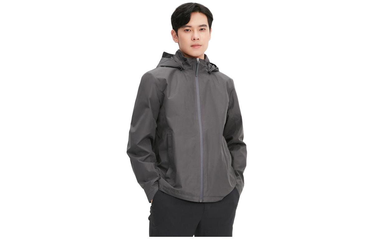 AIGLE GORE-TEX Waterproof Breathable Detachable Hood Jacket Men Carbon Gray Q5485