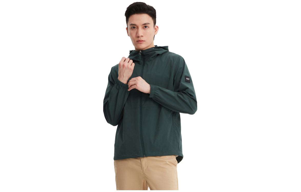 AIGLE Green Outdoor Hooded Zip-Up Casual Jacket Long Sleeve Q192D