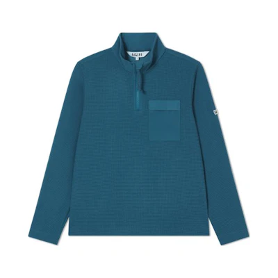 AIGLE Grey-Blue Quarter-Zip Fleece Pullover with Logo Design AJ481