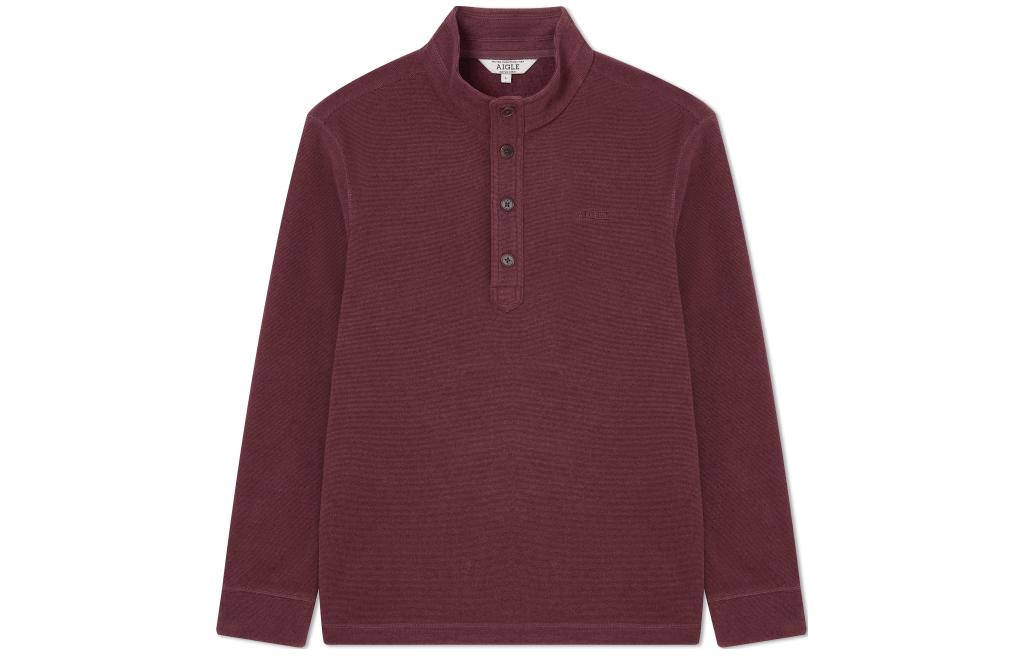 AIGLE Half-Zip Fleece Pullover with Logo Embroidery in Dark Maroon AX471