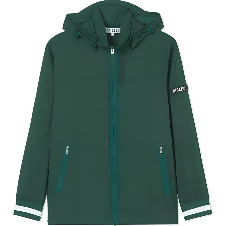 AIGLE Lightweight Water-Resistant Hooded Jacket in Pine Green AH234