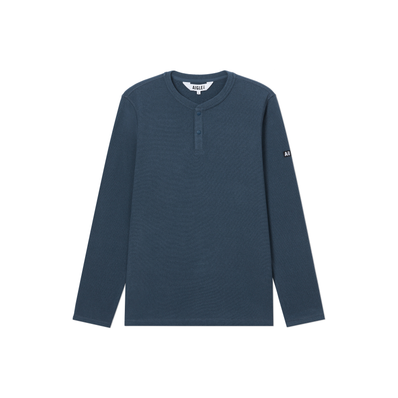 AIGLE Logo Fleece Pullover Crewneck - Light Navy Blue, Warm & Breathable AB319