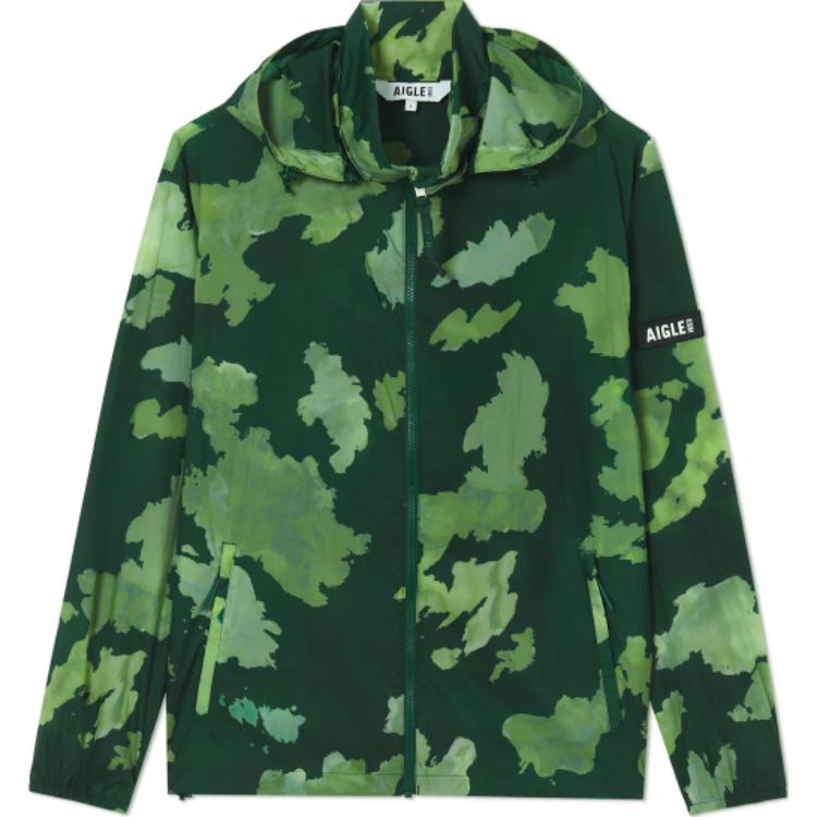 AIGLE Logo Waterproof Lightweight Hooded Jacket Men’s - Pine Green AG732