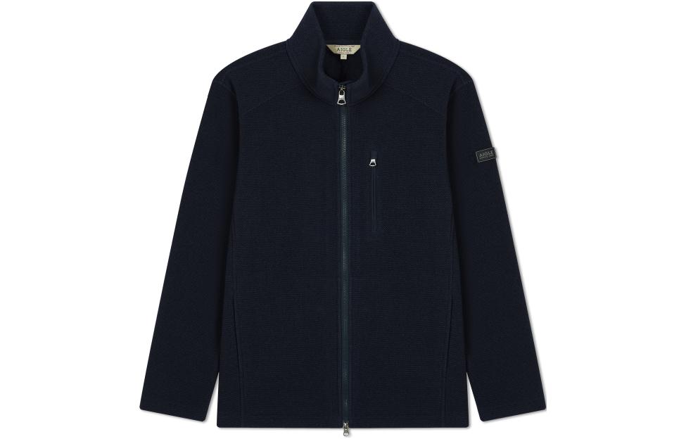 AIGLE Polartec Navy Blue Fleece Jacket with Stand Collar and Zipper AX391