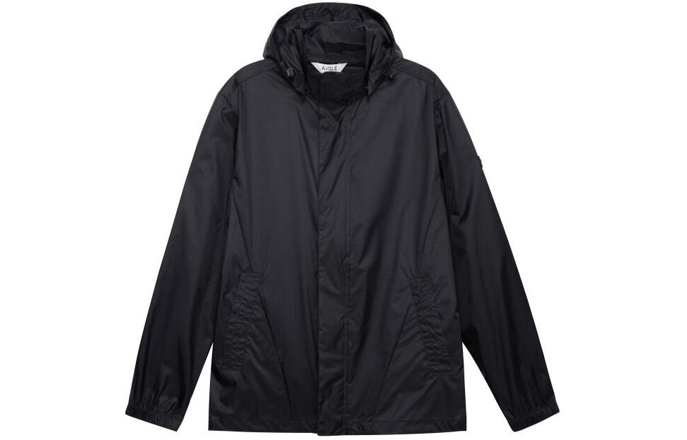 AIGLE Solid Black Waterproof Hooded Zip Jacket 8102200251