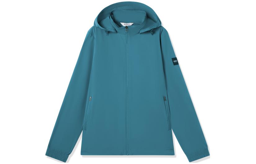 AIGLE Solid Hooded Zip Jacket in Ocean Blue Q6523