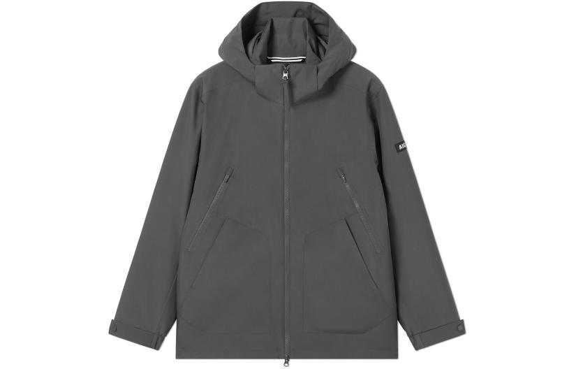 AIGLE Solid Outdoor Zip-Up Hoodie Jacket in Carbon Fiber Gray AQ412