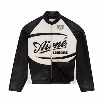 Aimé Leon Dore Black White Leather Jacket with Multicolor Logo & Letter Embroidery SS23WJ021