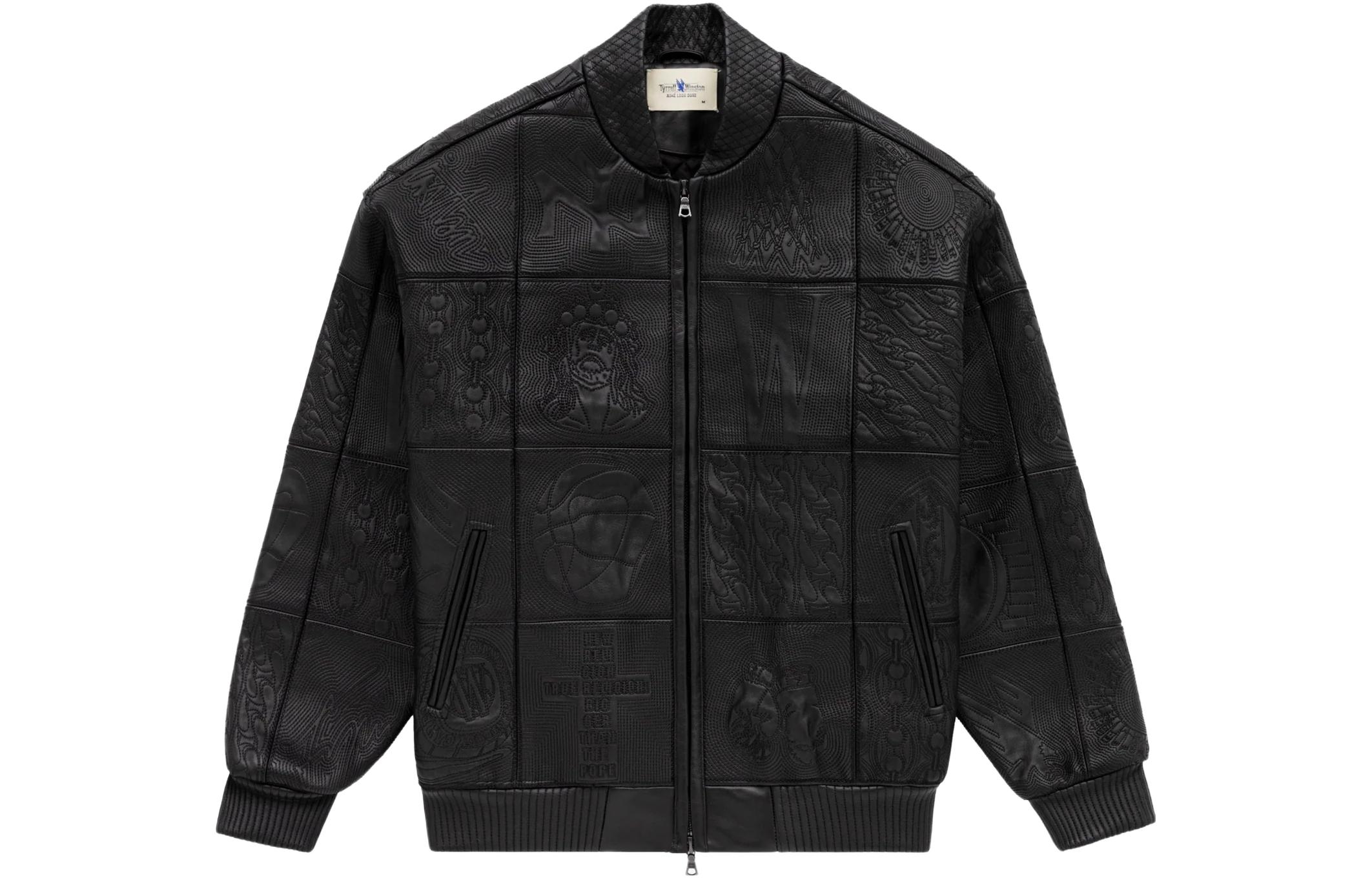 Aimé Leon Dore Embroidered Leather Bomber Jacket Black Mens SS23WJ041