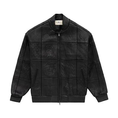 Aimé Leon Dore Embroidered Leather Bomber Jacket Black Mens SS23WJ041