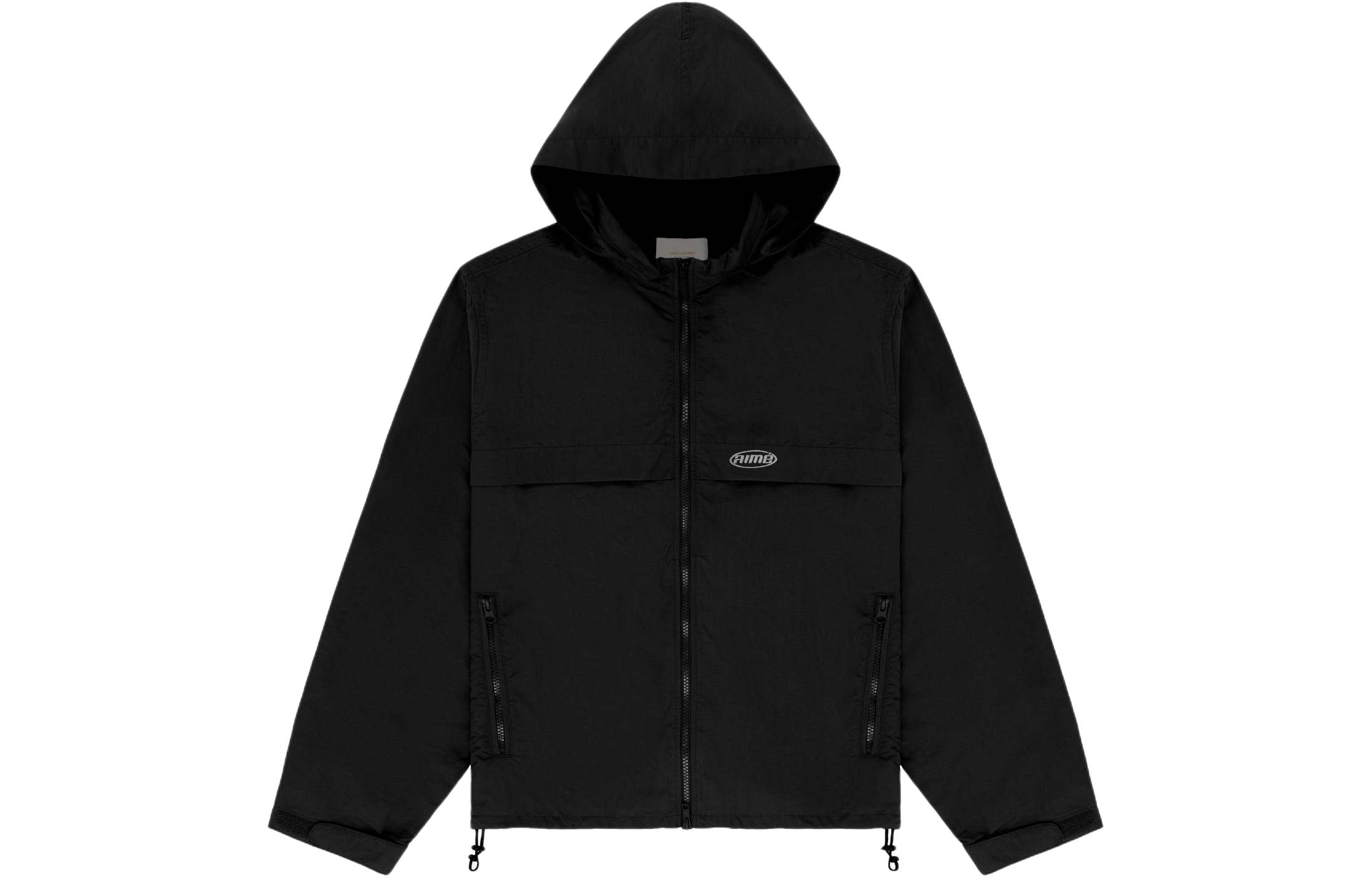 Aimé Leon Dore SS24 Black Logo Zip Jacket Unisex with Elastic Cuffs and Pockets SS24WJ006-JETBLACK