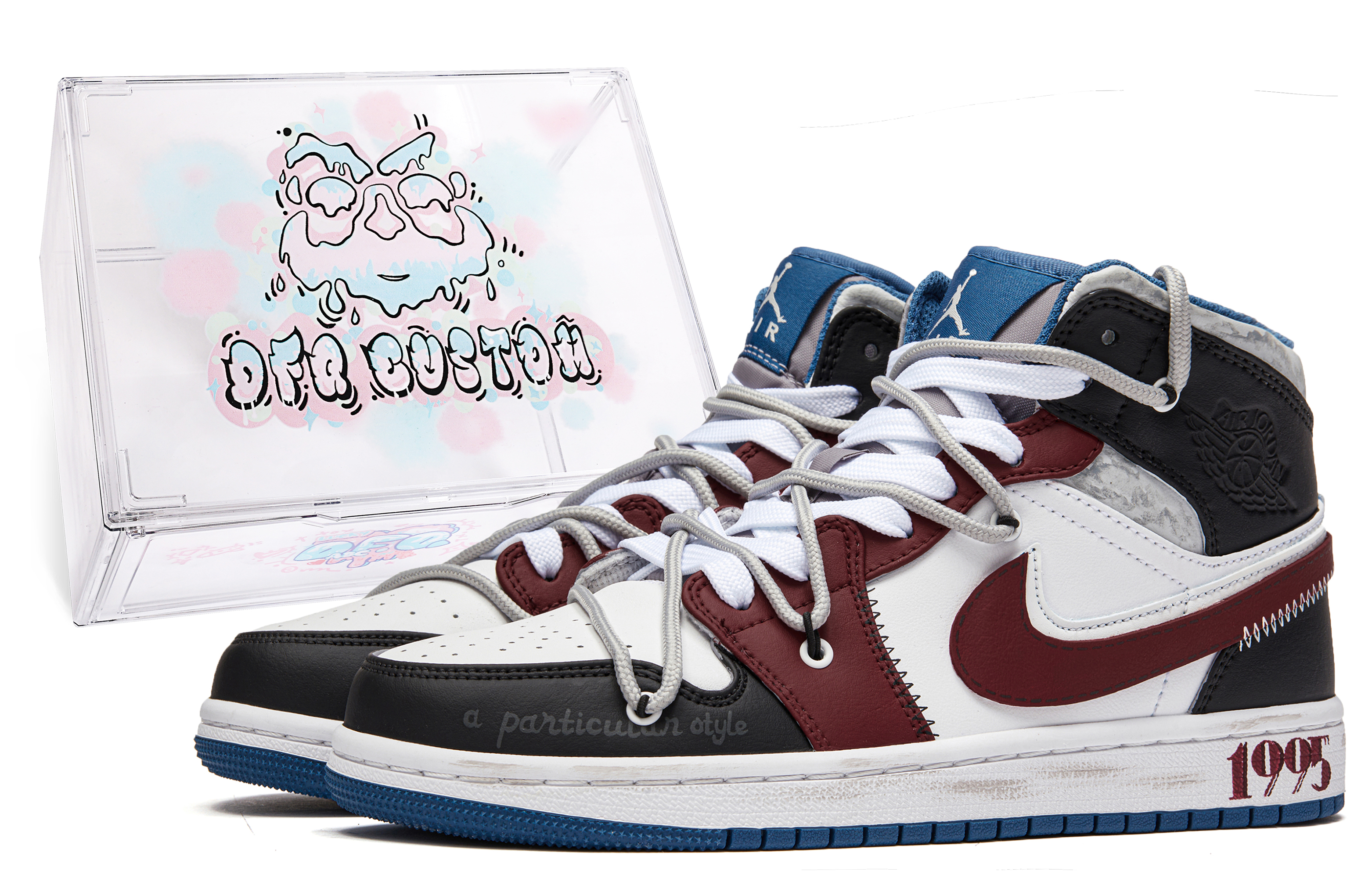 Buy Air Jordan 1 Mid 'Da Vinci Custom Graffiti' Lelaki Perempuan Sneakers DQ8423-014(TeamM-1995-BOX)