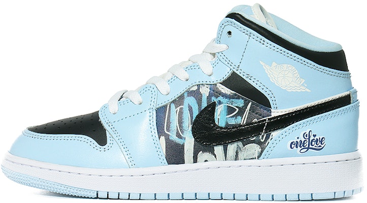 【定製球鞋】Jordan Air Jordan 1 one love 中幫 復古籃球鞋 GS 白藍色 Buy 【定製球鞋】Jordan Air Jordan 1 one love 中幫 復古籃球鞋 GS 白藍色