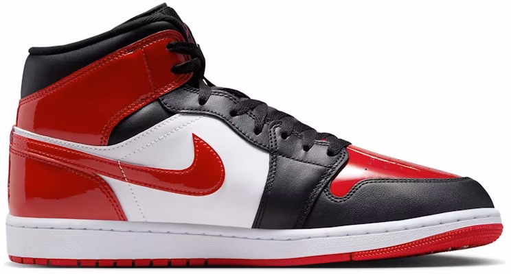 Air Jordan 1 Mid 'Patent Bred Toe' Sepatu Sneaker Retro Pria HV4091-006 Details for Air Jordan 1 Mid 'Patent Bred Toe' Sepatu Sneaker Retro Pria HV4091-006