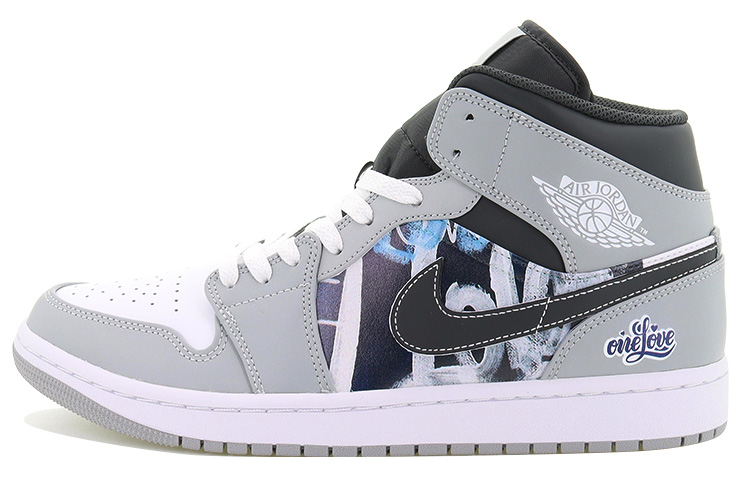 Buy Air Jordan 1 Mid Gris Blanco Negro 'Amor Eterno' 554724-078(Team10-one-love）