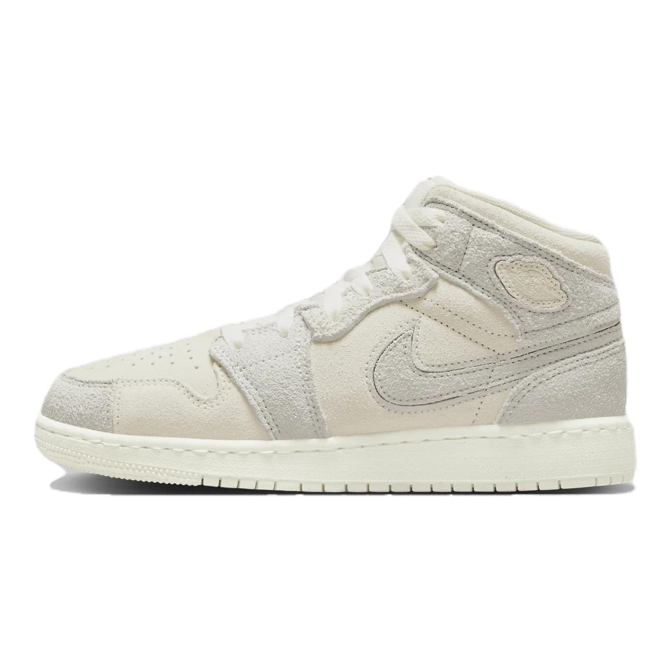 (Youth) Air Jordan 1 Mid Ivory White Sneakers Lightweight Casual Shoes FN7449-100