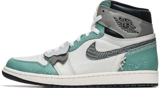 【客製化球鞋】Jordan Air Jordan 1 野鶴製造 西出玉門 絲綢 蒂芙尼 高筒 復古籃球鞋 男女同款 白綠 Buy 【客製化球鞋】Jordan Air Jordan 1 野鶴製造 西出玉門 絲綢 蒂芙尼 高筒 復古籃球鞋 男女同款 白綠