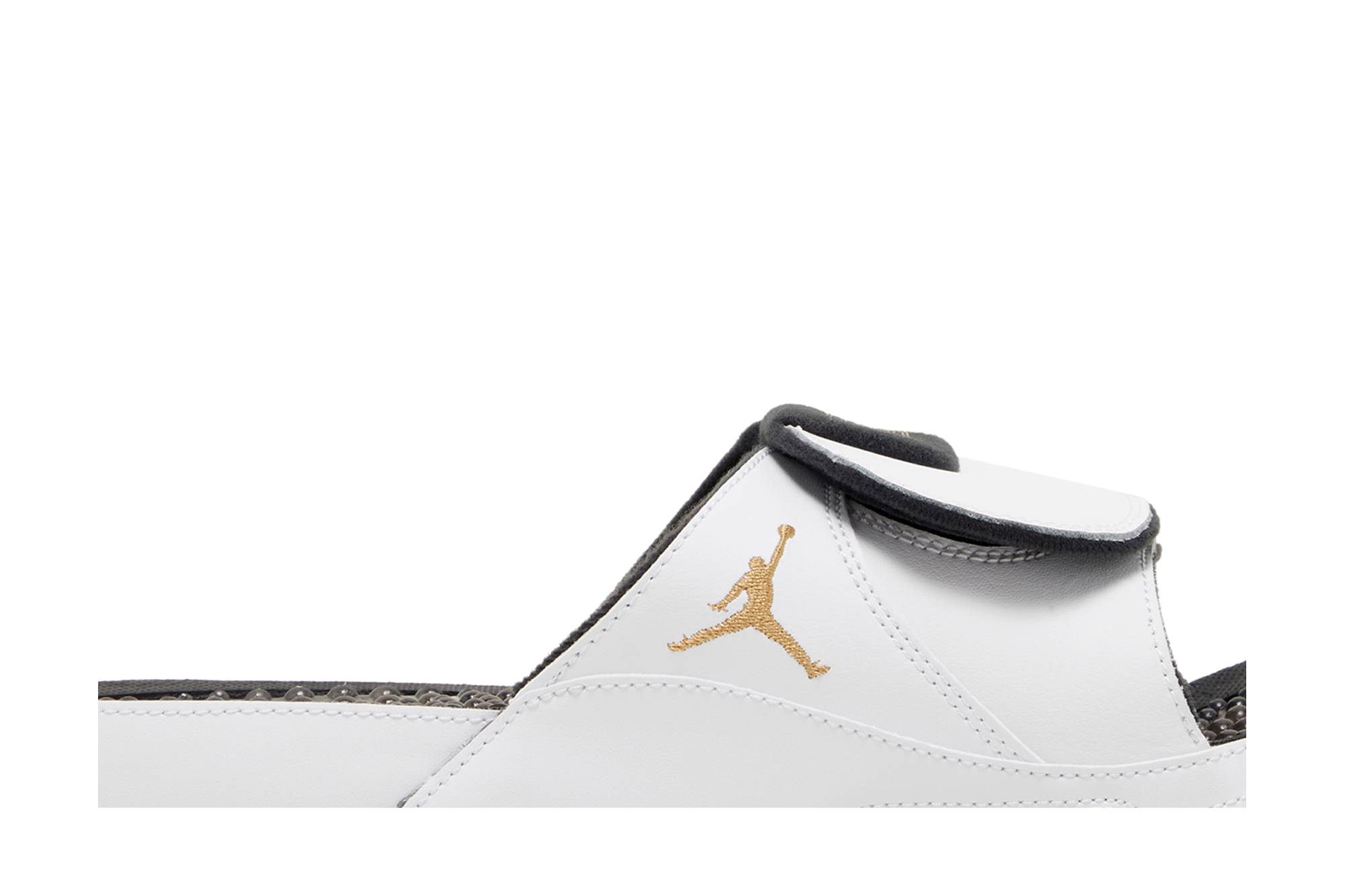 White and gold jordan slides best sale
