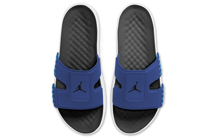 Lookbook Air Jordan Hydro 8 Slides Biru/Hitam/Putih CD2803-401