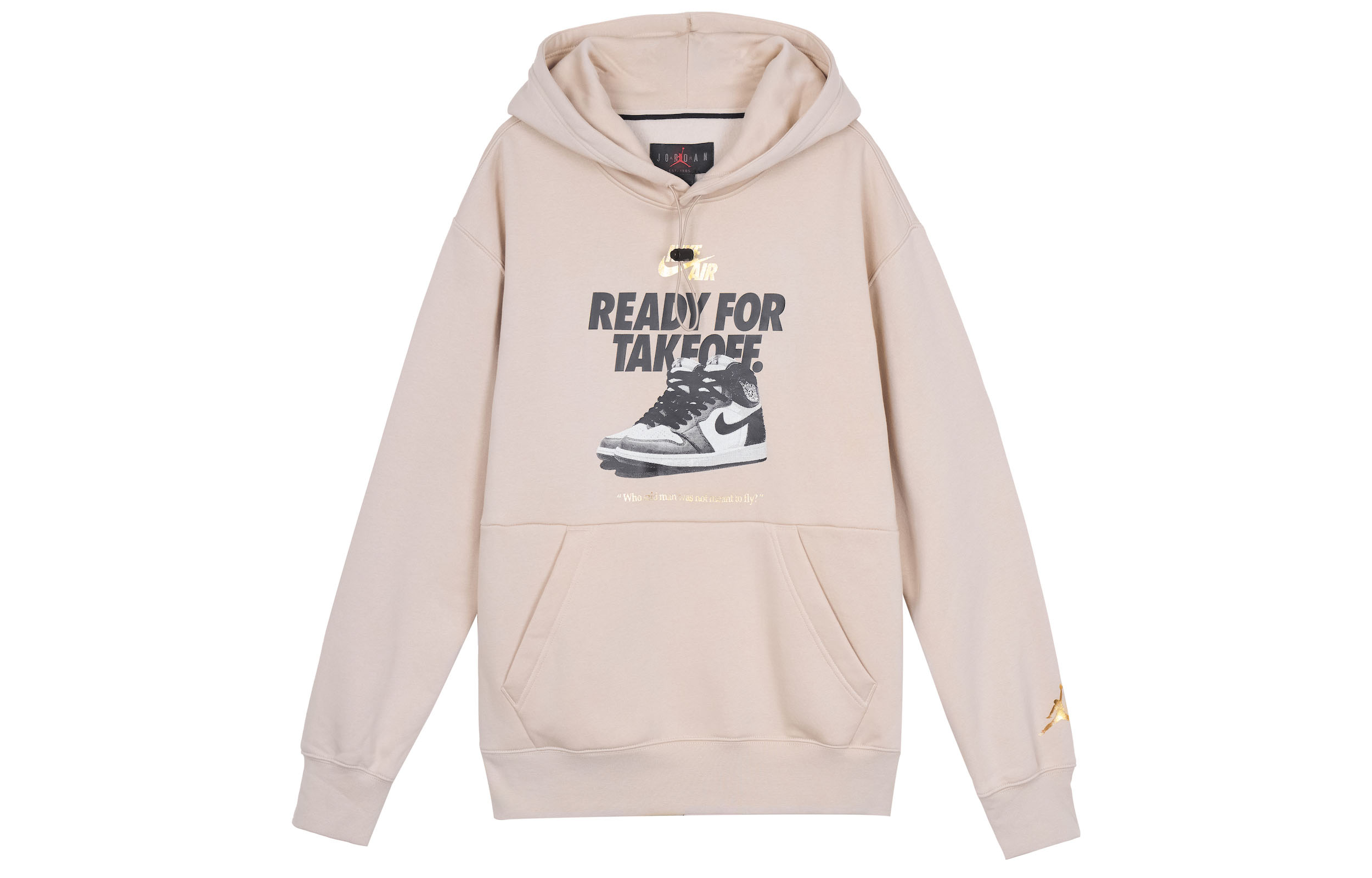 Air Jordan Letter Print Basketball Hoodie Light Khaki Retro Style DO9152-236