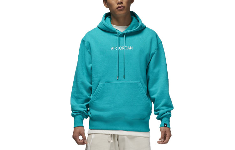 Air Jordan Logo Emerald Green Pullover Hoodie Solid Color Long Sleeve DO6095-322
