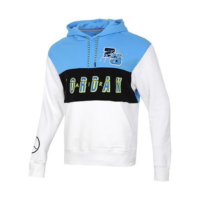 Air Jordan Logo Retro Colorblock Pullover Hoodie - Black/White/Blue CV2744-412
