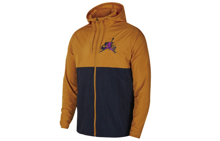 Air Jordan Orange Black Letter Print Colorblock Basketball Hoodie Jacket CK2218-710