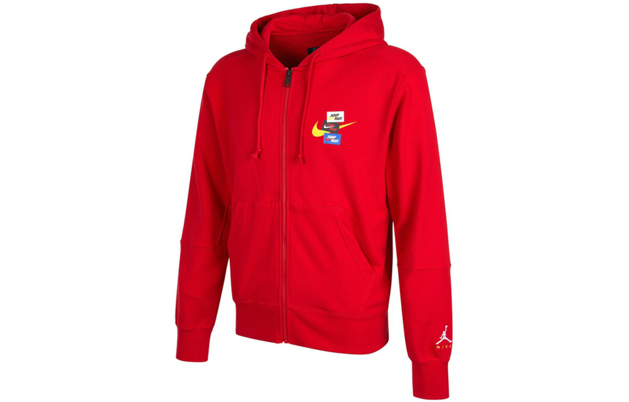 Air Jordan Red Woven Logo Hoodie Jacket DH7727-687