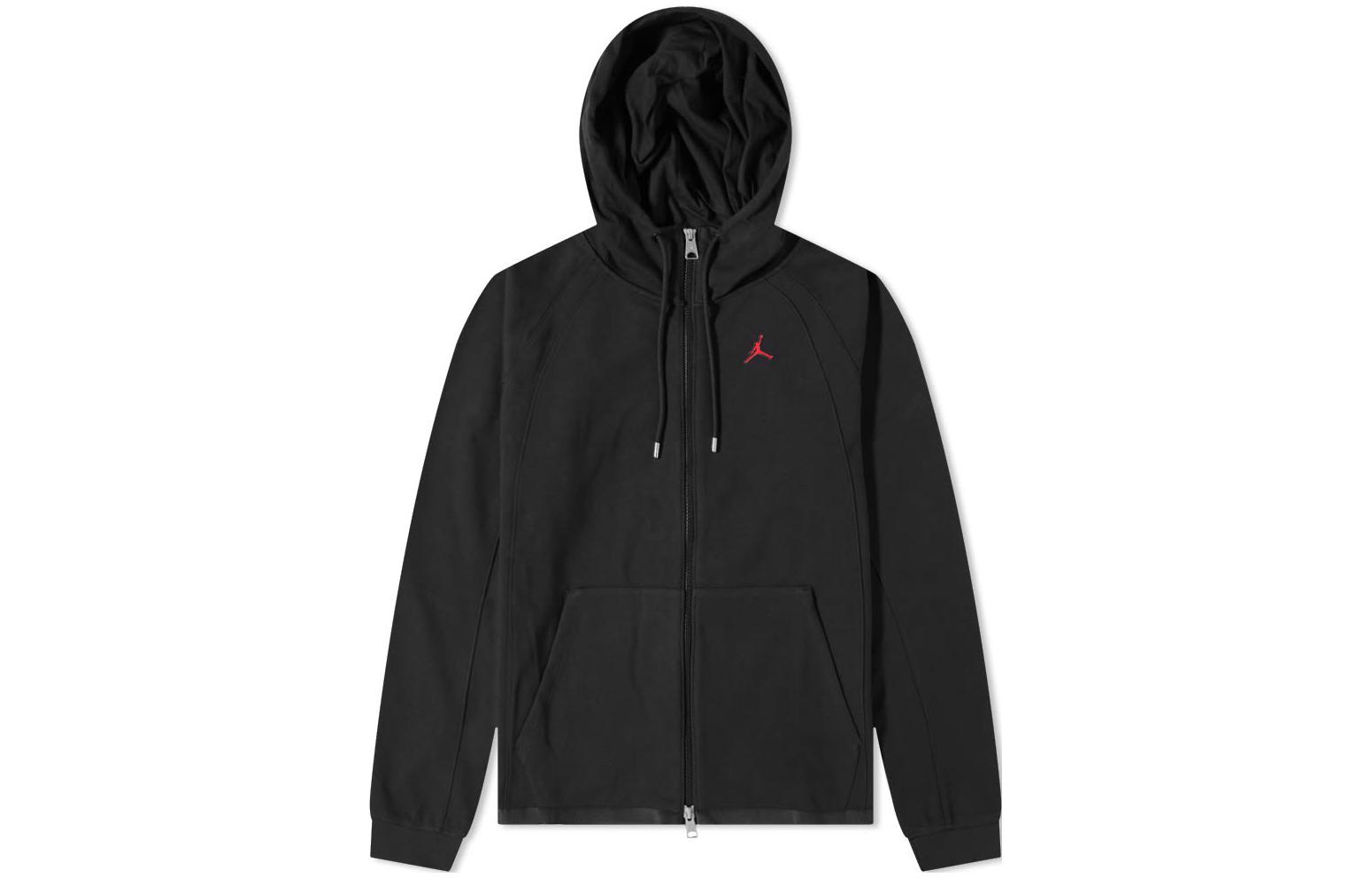 Air Jordan Solid Logo Print Drawstring Hooded Jacket Black DJ0886-010