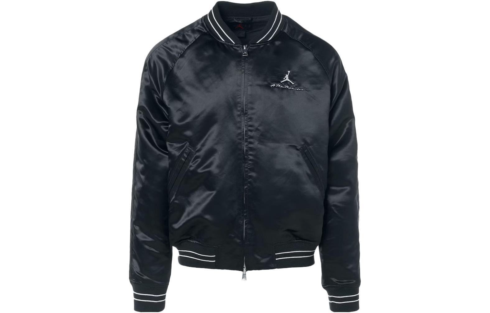 Air Jordan x A Ma Maniére Satin Logo Varsity Jacket Black Unisex Asia Edition FN0618-010