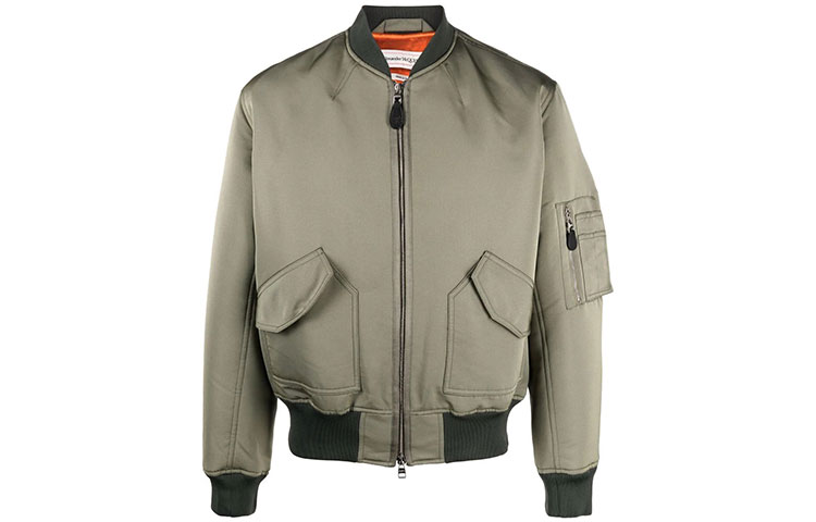 Alexander McQueen 2021 Logo Print Bomber Jacket for Men Green 667236-QRR45-3950
