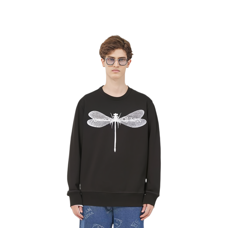 Shop 亞歷山大·麥昆 動物印花黑色圓領衛衣 776266-QTAAD-0520