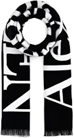 Alexander McQueen Black Alphabet Print Cotton Knit Scarf 7090114105Q1078 Alexander McQueen Black Alphabet Print Cotton Knit Scarf 7090114105Q1078
