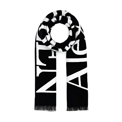 Alexander McQueen Black Alphabet Print Cotton Knit Scarf 7090114105Q1078