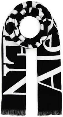 Alexander McQueen 黑色字母印花純棉針織圍巾 7090114105Q1078 Order Alexander McQueen 黑色字母印花純棉針織圍巾 7090114105Q1078