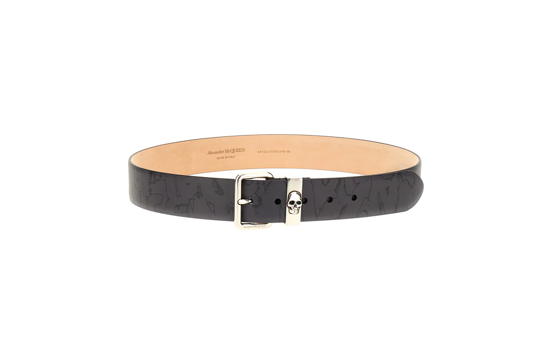 Alexander McQueen  Black Belt with Engraved Buckle Design 6892221AAQ41000