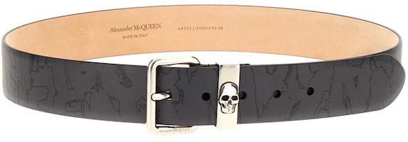 Alexander McQueen Black Belt with Engraved Buckle Design 6892221AAQ41000 Alexander McQueen Black Belt with Engraved Buckle Design 6892221AAQ41000