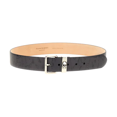 Alexander McQueen Black Belt with Engraved Buckle Design 6892221AAQ41000