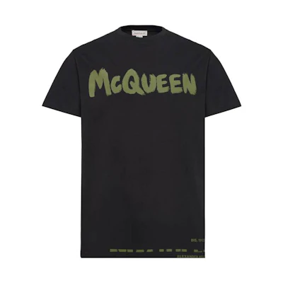 Alexander McQueen Black Crewneck Letter Oversized T-Shirt. 622104-QTAAC-0519