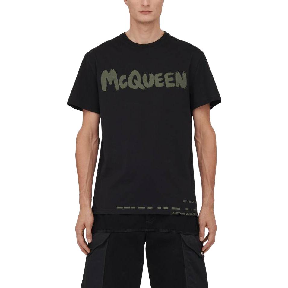 Details for Alexander McQueen  Black Crewneck Letter Oversized T-Shirt. 622104-QTAAC-0519