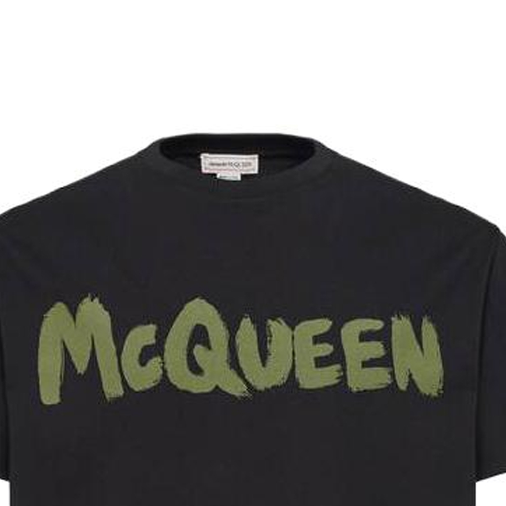 Sizing Alexander McQueen  Black Crewneck Letter Oversized T-Shirt. 622104-QTAAC-0519