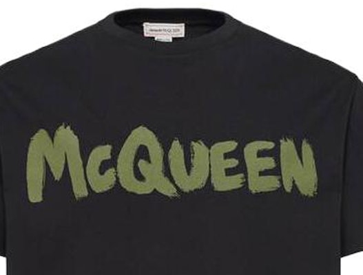 Alexander McQueen Black Crewneck Letter Oversized T-Shirt. 622104-QTAAC-0519 Sizing Alexander McQueen Black Crewneck Letter Oversized T-Shirt. 622104-QTAAC-0519