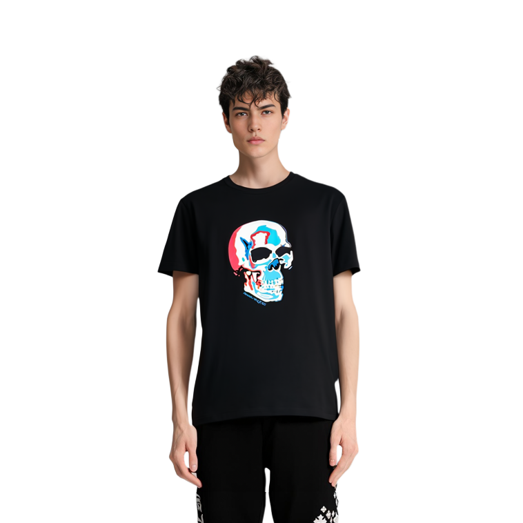 Shop Alexander McQueen Kaos Hitam Crewneck dengan Cetakan Tengkorak 750661-QVZ11-0901