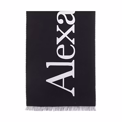 Alexander McQueen Black Fringed Letter Logo Wool Scarf. 7090114226Q1078