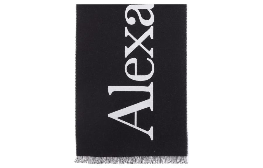 Order Alexander McQueen 黑色流蘇字母Logo羊毛圍巾 7090114226Q1078