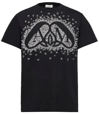 Alexander McQueen Camiseta Negra de Cuello Redondo con Estampado Gráfico. 776349-QTAAP-0520 Buy Alexander McQueen Camiseta Negra de Cuello Redondo con Estampado Gráfico. 776349-QTAAP-0520