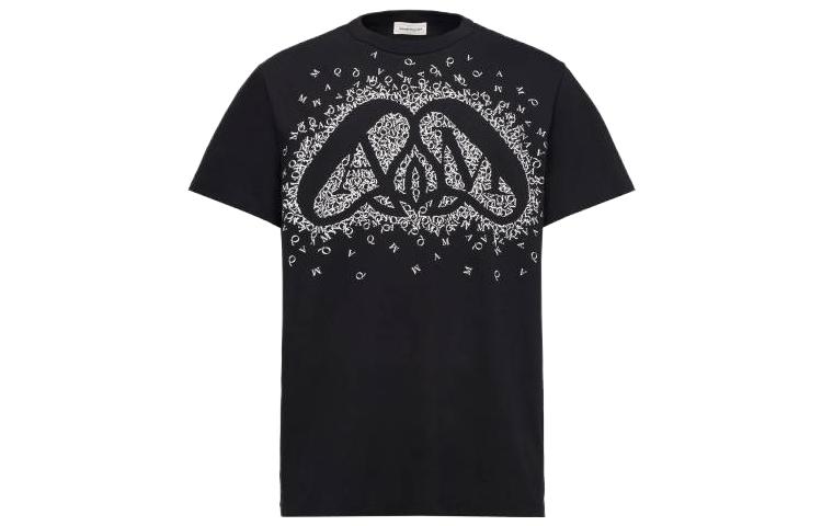 Alexander McQueen  Black Graphic Print Crew Neck T-Shirt 776349-QTAAP-0520 圖 2