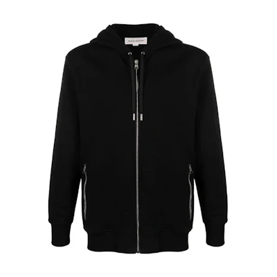 Alexander McQueen Black Hoodie Jacket with Back Graphic Print. 776255-QXAAC-1000