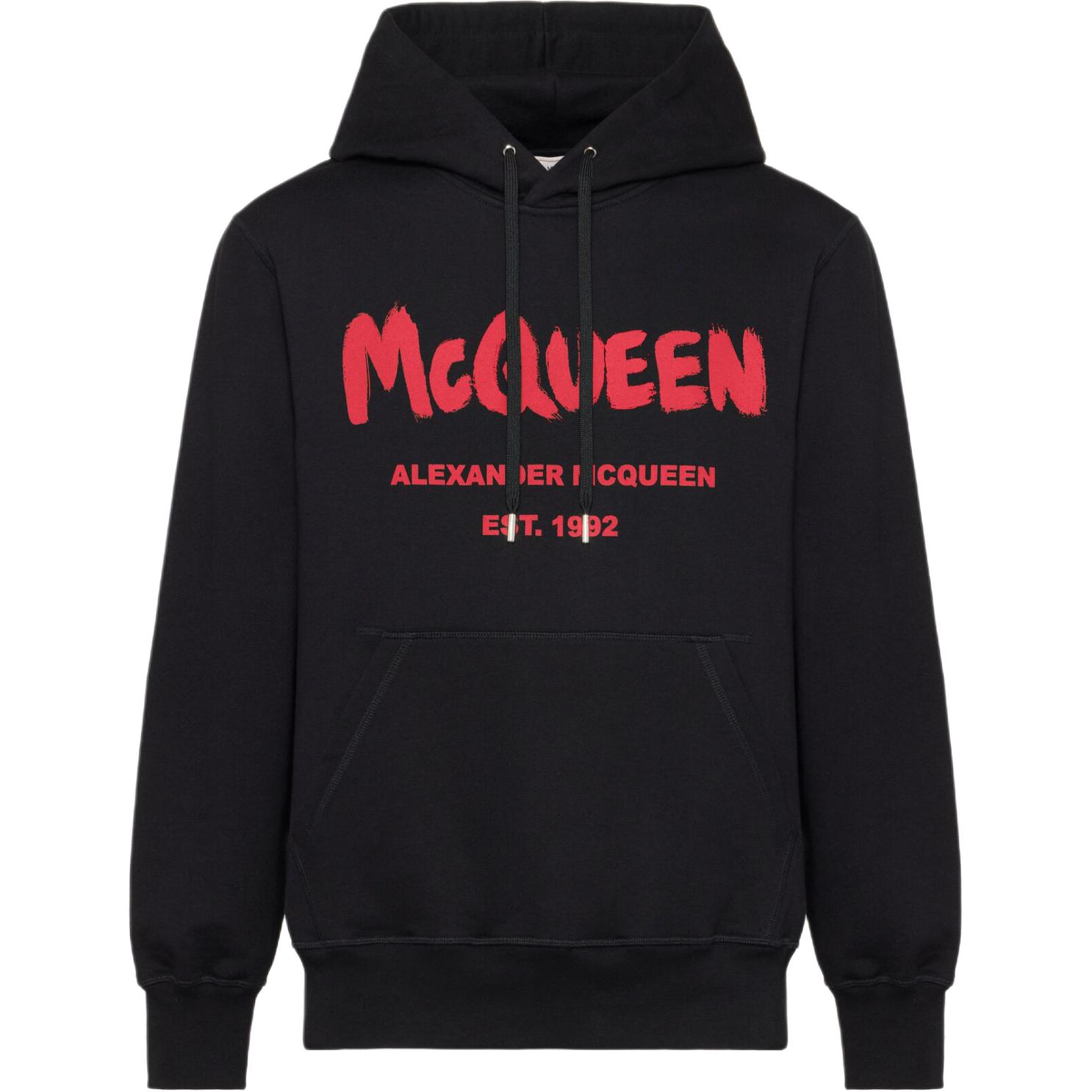 Order Alexander McQueen  Black Hoodie with Letter Print and Slim Fit Design. 688715-QTAAB-0509